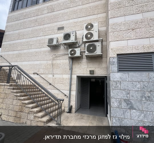 יחידות חיצוניות של מזגנים מותקנות על קיר בניין.